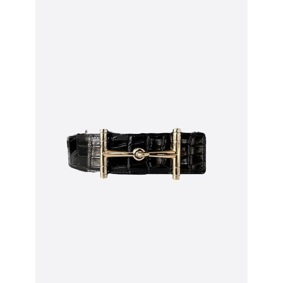 Hermes Black Crocodile H Logo Belt